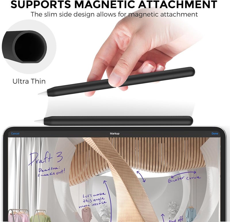 Ahastyle 2 Pack Silicone Apple Pencil (USB-C) Case 2023 Ultra Thin Proteative Cover Skin Apple Pencil Sleeve Anti-Slip Grip Compatible with Apple Pencil USB C (Black & White) - Image 3